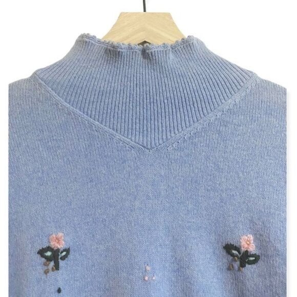 NWT Something Navy Embroidered Mock Neck Sweater, Blue, Size L - Picture 7 of 15